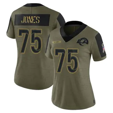 Women's Deacon Jones Los Angeles Rams Limited Olive 2021 Salute To Service Jersey