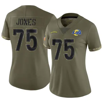 Women's Deacon Jones Los Angeles Rams Limited Olive 2022 Salute To Service Jersey