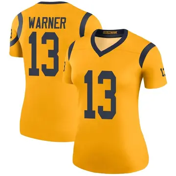 Women's Kurt Warner Los Angeles Rams Legend Gold Color Rush Jersey